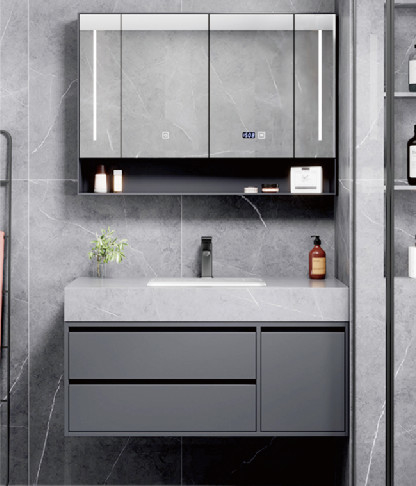 Fabrieksvoorraad Aluminium Hout Combinatie Smart Mirror Cabinet Touch Switch Verstelbaar met LED Defogger