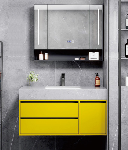 Fabrieksvoorraad Aluminium Hout Combinatie Smart Mirror Cabinet Touch Switch Verstelbaar met LED Defogger