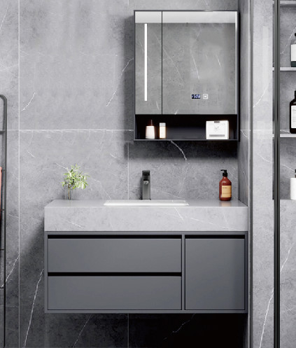Fabrieksvoorraad Aluminium Hout Combinatie Smart Mirror Cabinet Touch Switch Verstelbaar met LED Defogger
