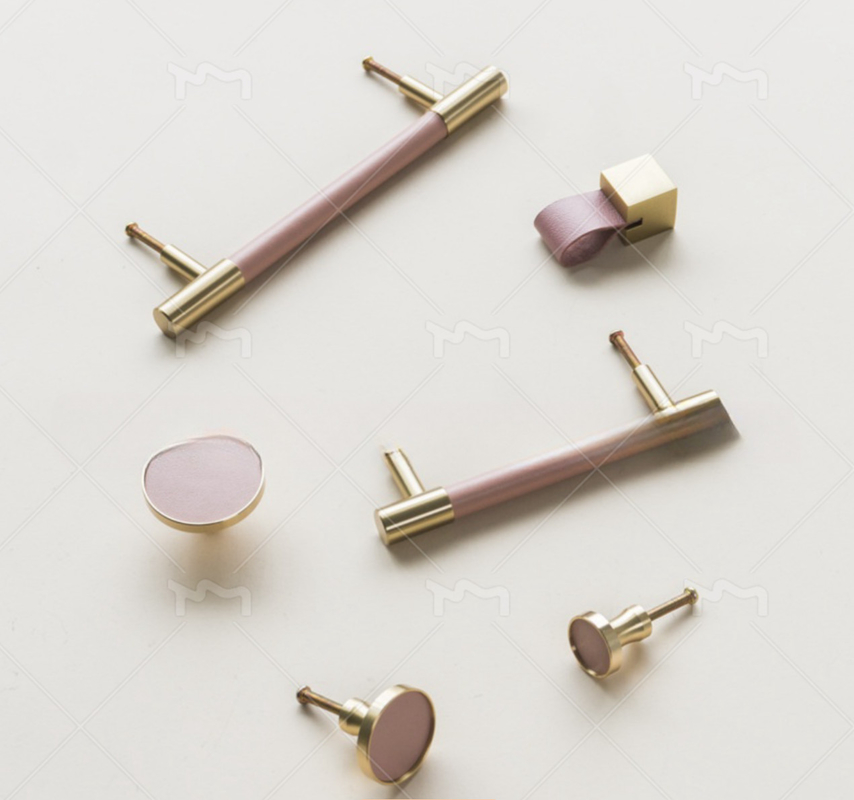5 inch echt lederen handgrepen kast Messing T Bar Pulls Roze enkel gaatjes knoppen