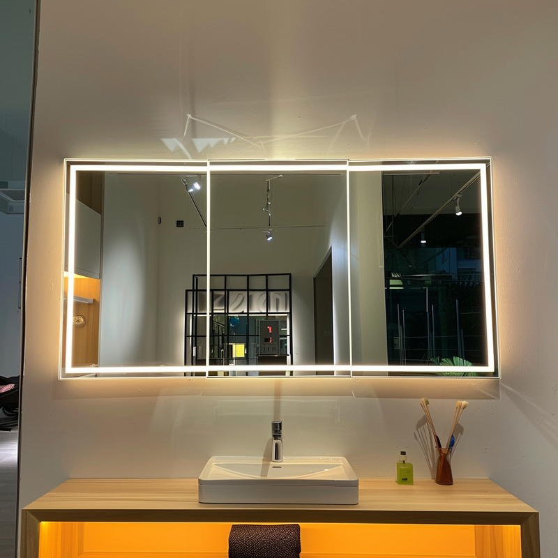 Slimme spiegelkast deur met koelkast Alle aluminium LED-lampen aanraken Open defogging lampen