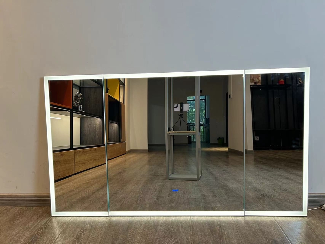 Slimme spiegelkast deur met koelkast Alle aluminium LED-lampen aanraken Open defogging lampen