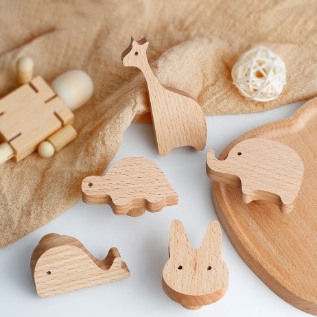 Creatieve cartoon kinderkamer dier kast deur trek massief hout laken kast kast deur handgreep haakjes