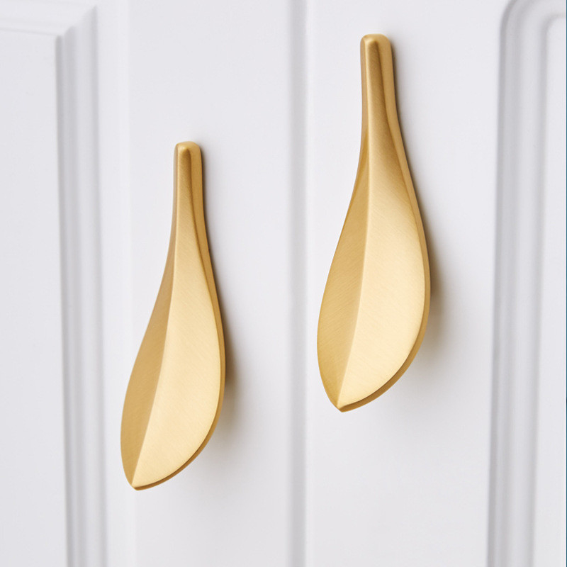 Nordic Brass Glod Leaves Kas Door Kledingkast Handle 2paren Meubel Handle Knob Dubbelgat vast Uitgerust met schroef