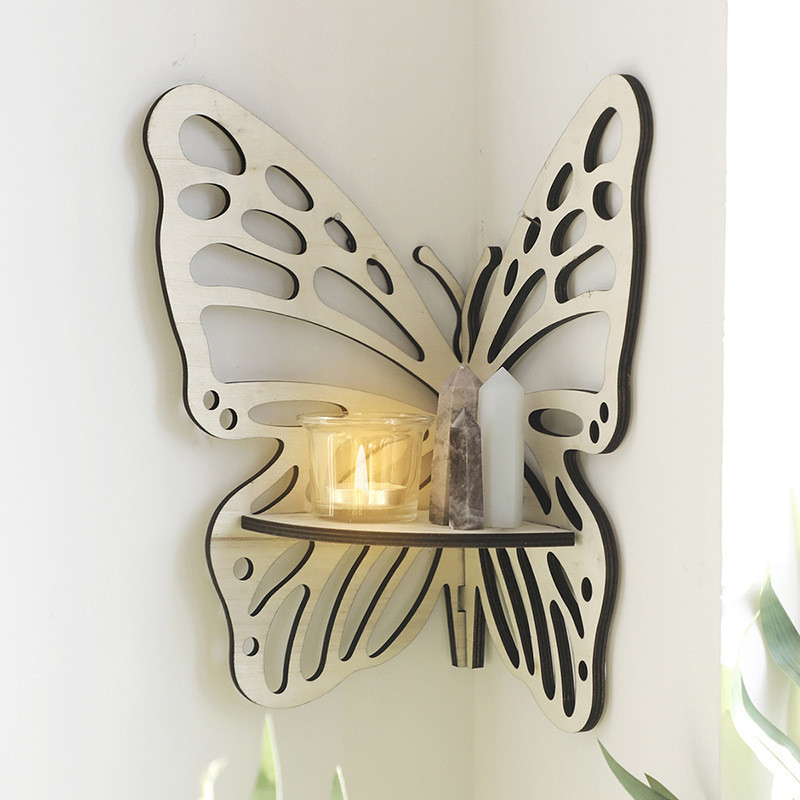 Houten hoekplank creatieve plank wanddecoratie kaarshouders voor huisversiering