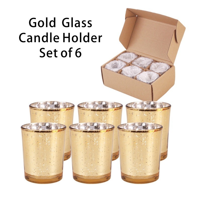 Kaarshouder set bekleding glas elektroplatering glitter kleur kleine kaars pot voor bruiloft decoratie