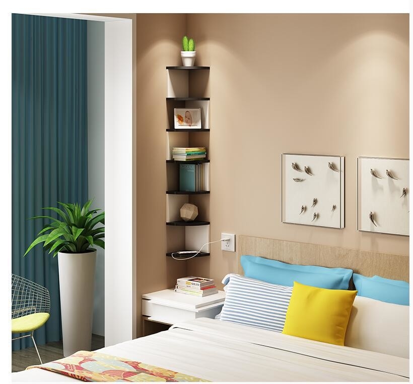 Moderne stijl 5 laag Houten Decoratieve Hoek Boekenkast Wandplank